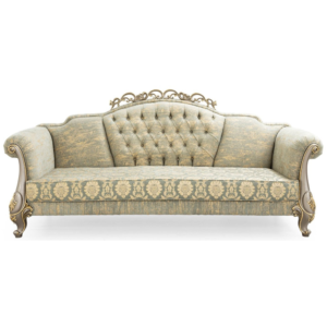 Daabadi Furniture Wholesale Classic French Colonial Sofa 3-Seater White Painted Mahogany Fabric Green-Gold