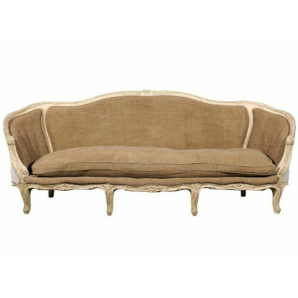 Daabadi Furniture Wholesale Classic French Vintage Sofa 3-Seater White Painted Mahogany Fabric Brown