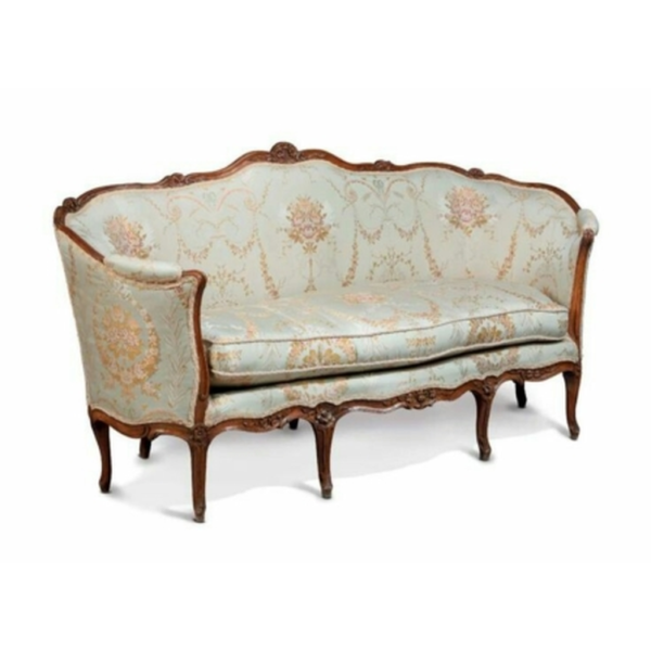 Daabadi Furniture Wholesale Classic French Antique Sofa 3-Seater Brown Painted Mahogany Fabric Beige