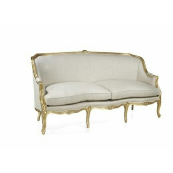 Daabadi Furniture Wholesale Classic French Antique Reproduction Sofa 3-Seater Gold Painted Mahogany Fabric White