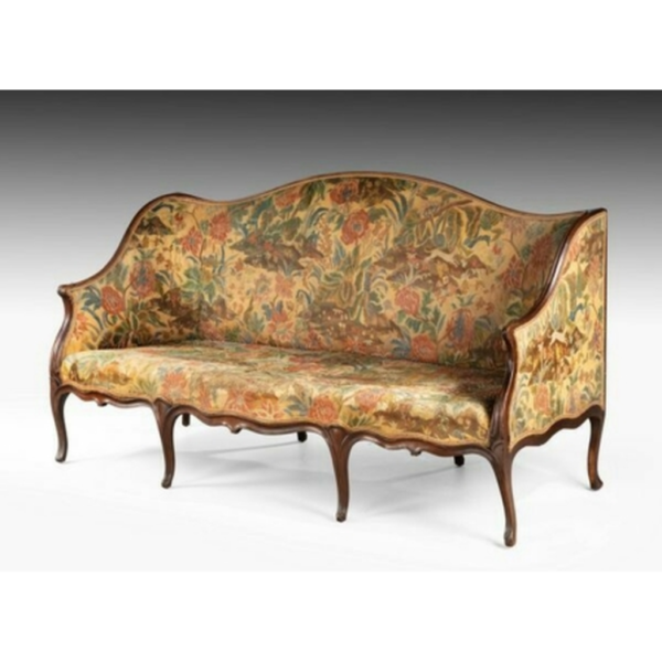 Daabadi Furniture Wholesale Classic French Provincial Sofa 3-Seater Brown Painted Mahogany Fabric Multi-Color