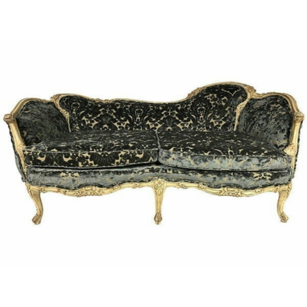 Daabadi Furniture Wholesale Classic French Victoria Sofa 3-Seater Gold Painted Mahogany Fabric Green