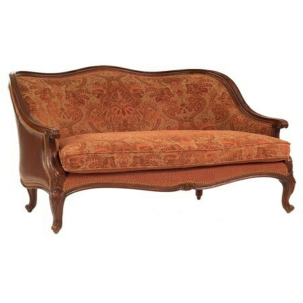 Daabadi Furniture Wholesale Classic French Colonial Sofa 3-Seater Brown Painted Mahogany Fabric Red