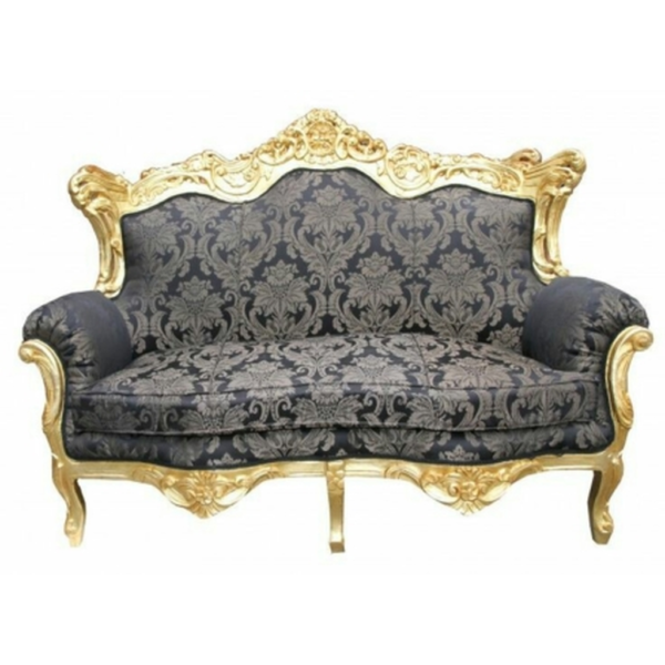 Daabadi Furniture Wholesale Classic French Antique Reproduction Sofa 3-Seater Gold Painted Mahogany Fabric Black