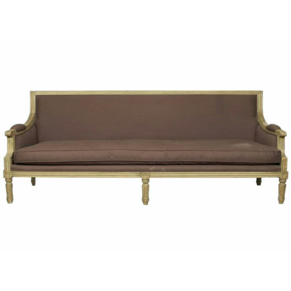 Daabadi Furniture Wholesale Classic French Reproduction Sofa 3-Seater Gold Painted Mahogany Fabric Brown