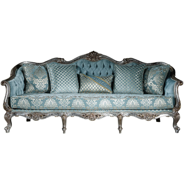 Daabadi Furniture Wholesale Classic French Provincial Sofa 3-Seater Black Painted Mahogany Fabric Multi-Color