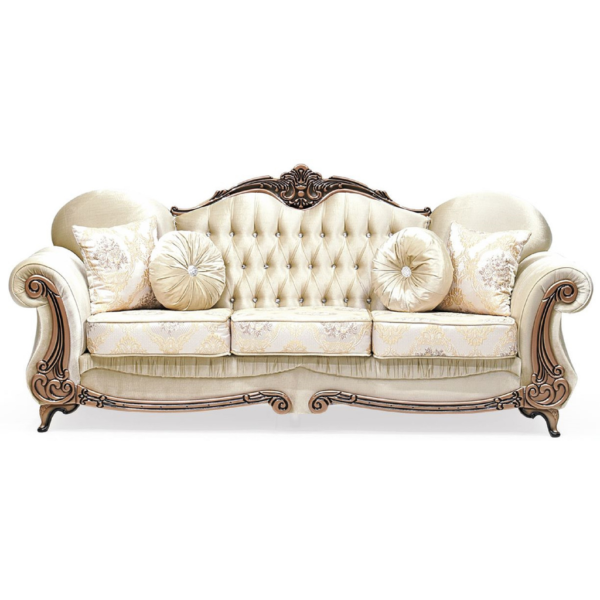 Daabadi Furniture Wholesale Classic French Victorian Sofa 3-Seater Gold Painted Mahogany Fabric White