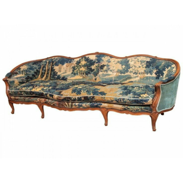 Daabadi Furniture Wholesale Classic French Antique Sofa 3-Seater Brown Painted Mahogany Fabric Multi-Color
