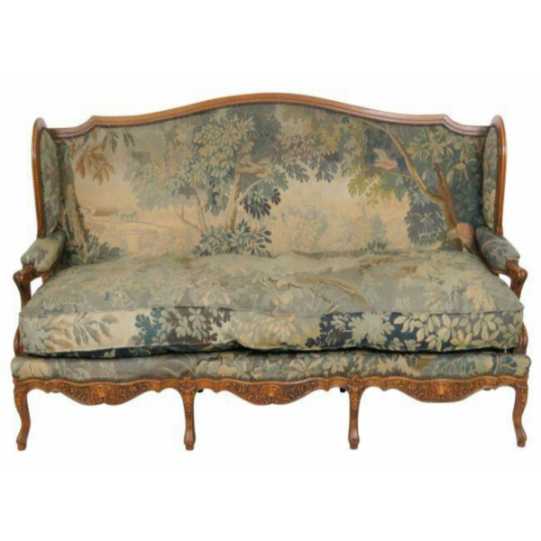 Daabadi Furniture Wholesale Classic French Reproduction Sofa 3-Seater Brown Painted Mahogany Fabric Multi-Color