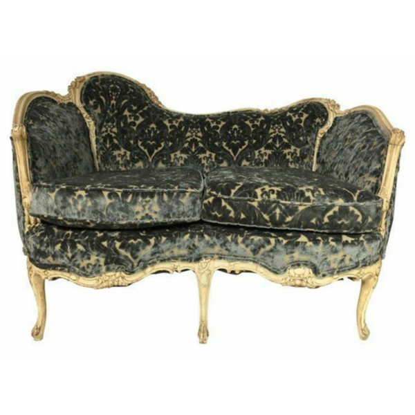 Daabadi Furniture Wholesale Classic French Victoria Sofa 3-Seater Gold Painted Mahogany Fabric Green
