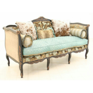 Daabadi Furniture Wholesale Classic French Colonial Sofa 3-Seater Green Painted Mahogany Fabric Multi-Color