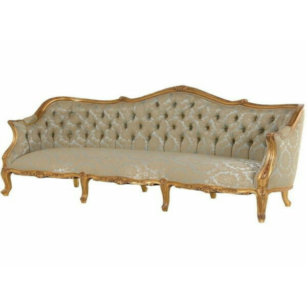 Daabadi Furniture Wholesale Classic French Reproduction Sofa 3-Seater Gold Painted Mahogany Fabric Beige
