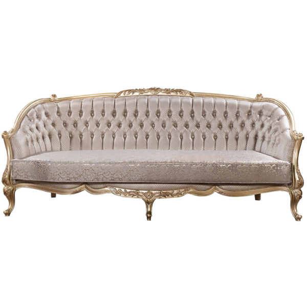 Daabadi Furniture Wholesale Classic French Victoria Sofa 3-Seater Gold Painted Mahogany Fabric White