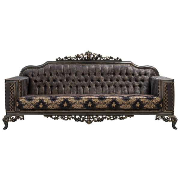 Daabadi Furniture Wholesale Classic French Colonial Sofa 3-Seater Black Painted Mahogany Fabric Multi-Color