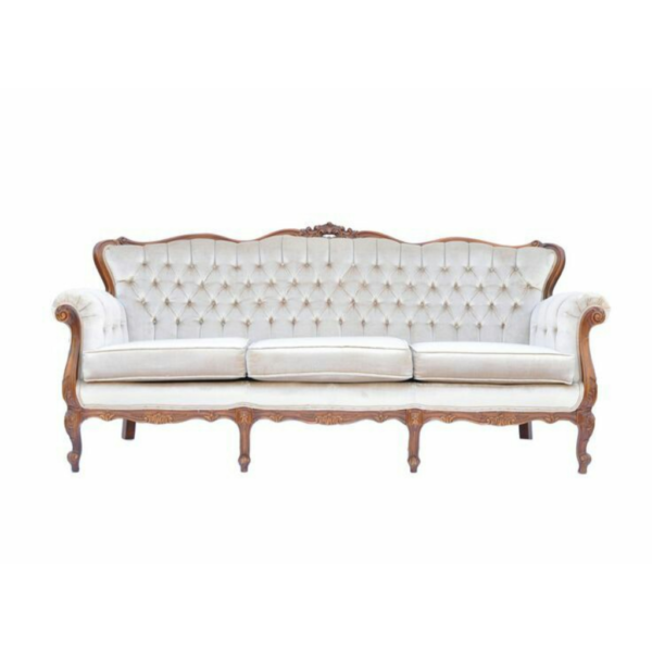 Daabadi Furniture Wholesale Classic French Vintage Sofa 3-Seater Gold Painted Mahogany Fabric White