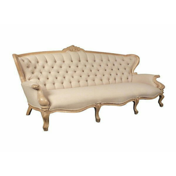 Daabadi Furniture Wholesale Classic French Antique Sofa 3-Seater White Painted Mahogany Fabric Beige