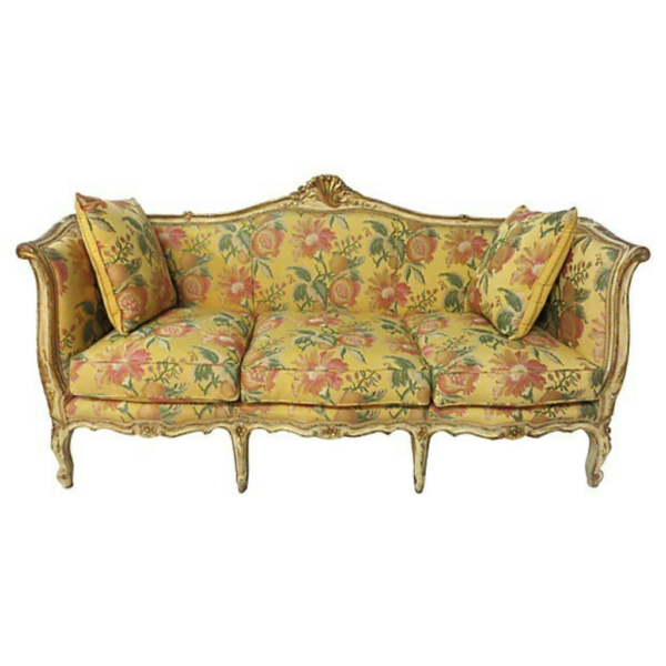 Daabadi Furniture Wholesale Classic French Reproduction Sofa 3-Seater Gold Painted Mahogany Fabric Multi-Color