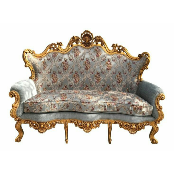 Daabadi Furniture Wholesale Classic French Provincial Sofa 3-Seater Gold Painted Mahogany Fabric Multi-Color