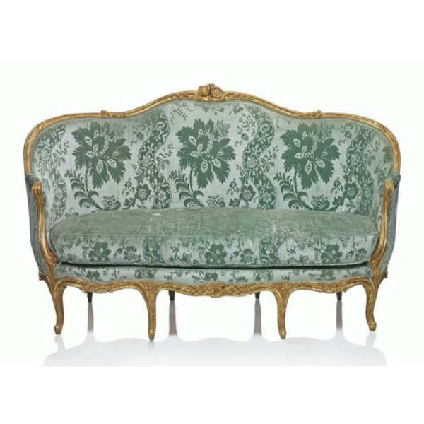 Daabadi Furniture Wholesale Classic French Victoria Sofa 3-Seater Gold Painted Mahogany Fabric Green