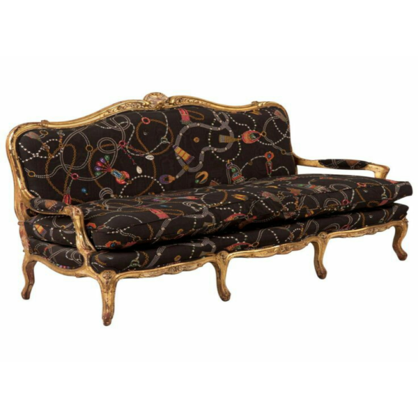 Daabadi Furniture Wholesale Classic French Vintage Sofa 3-Seater Gold Painted Mahogany Fabric Multi-Color