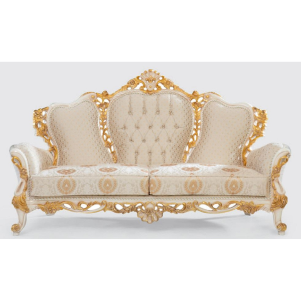 Daabadi Furniture Wholesale Classic French Victoria Sofa 3-Seater Gold Painted Mahogany Fabric Beige