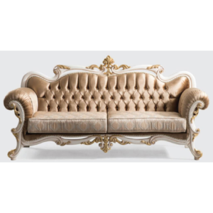 Daabadi Furniture Wholesale Classic French Colonial Sofa 3-Seater White Painted Mahogany Fabric Brown