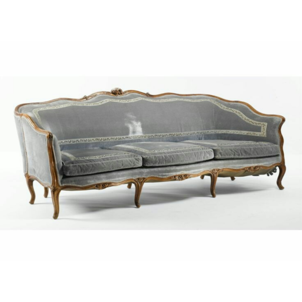 Daabadi Furniture Wholesale Classic French Vintage Sofa 3-Seater Walnut Painted Mahogany Fabric Gray