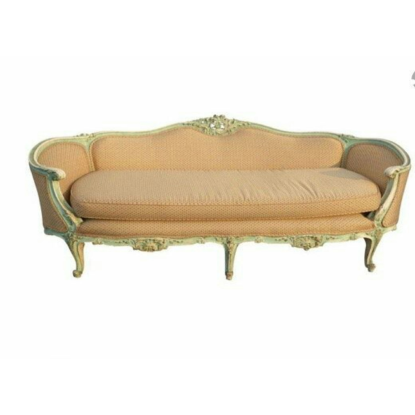 Daabadi Furniture Wholesale Classic French Antique Reproduction Sofa 3-Seater White Painted Mahogany Fabric Beige