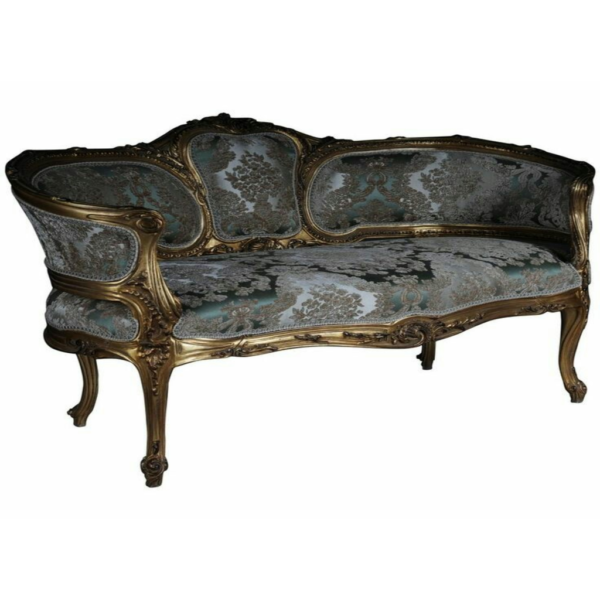 Daabadi Furniture Wholesale Classic French Reproduction Sofa 3-Seater Gold Painted Mahogany Fabric Multi-Color