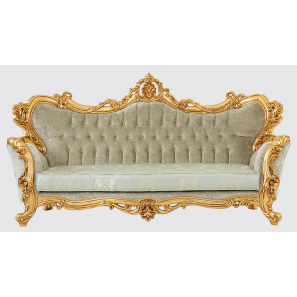 Daabadi Furniture Wholesale Classic French Provincial Sofa 3-Seater Gold Painted Mahogany Fabric Green