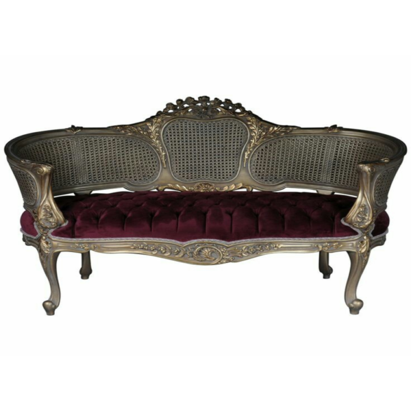 Daabadi Furniture Wholesale Classic French Victoria Sofa 3-Seater Gold Painted Mahogany Fabric Multi-Color