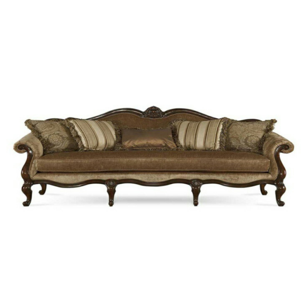 Daabadi Furniture Wholesale Classic French Victorian Sofa 3-Seater Walnut Painted Mahogany Fabric Brown-Beige