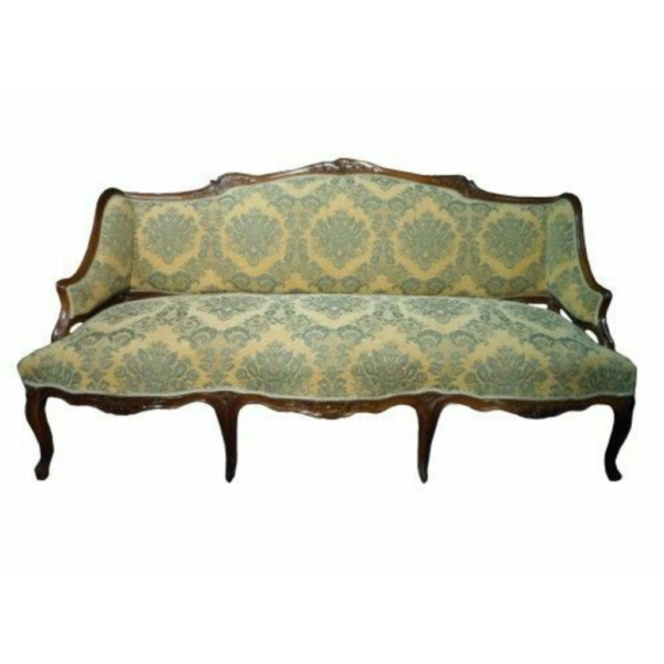 Daabadi Furniture Wholesale Classic French Antique Sofa 3-Seater Walnut Painted Mahogany Fabric Green