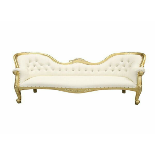 Daabadi Furniture Wholesale Classic French Antique Reproduction Sofa 3-Seater Gold Painted Mahogany Fabric White