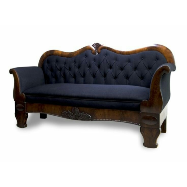 Daabadi Furniture Wholesale Classic French Reproduction Sofa 3-Seater Walnut Painted Mahogany Fabric Dark Blue
