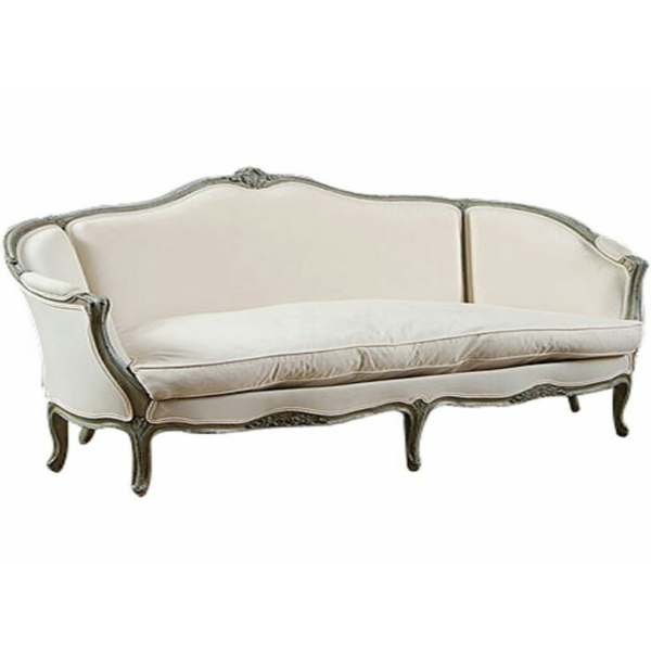 Daabadi Furniture Wholesale Classic French Provincial Sofa 3-Seater Silver Painted Mahogany Fabric White