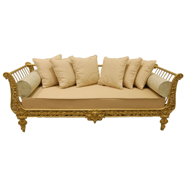 Daabadi Furniture Wholesale Classic French Victoria Sofa 3-Seater Gold Painted Mahogany Fabric Multi-Color