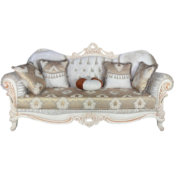 Daabadi Furniture Wholesale Classic French Antique Reproduction Sofa 3-Seater White Painted Mahogany Fabric Multi-Color