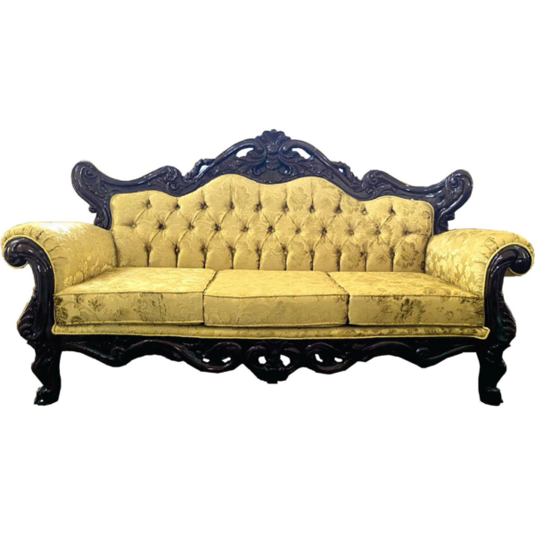 Daabadi Furniture Wholesale Classic French Reproduction Sofa 3-Seater Black Painted Mahogany Fabric Gold