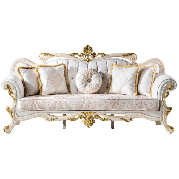 Daabadi Furniture Wholesale Classic French Provincial Sofa 3-Seater White Painted Mahogany Fabric Beige