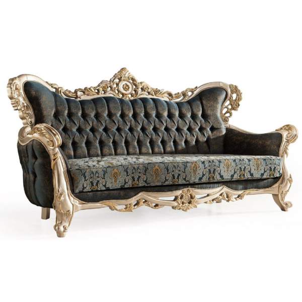 Daabadi Furniture Wholesale Classic French Victoria Sofa 3-Seater Gold Painted Mahogany Fabric Multi-Color