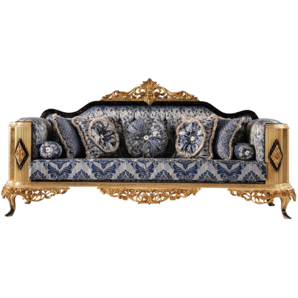 Daabadi Furniture Wholesale Classic French Victorian Sofa 3-Seater Gold Painted Mahogany Fabric Multi-Color