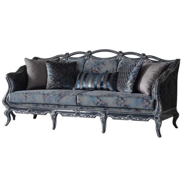 Daabadi Furniture Wholesale Classic French Vintage Sofa 3-Seater Gray Painted Mahogany Fabric Gray