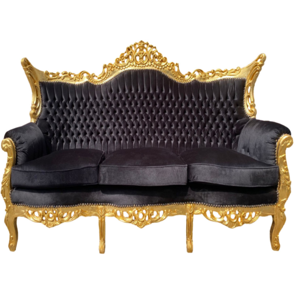 Daabadi Furniture Wholesale Classic French Antique Sofa 3-Seater Gold Painted Mahogany Leather Black