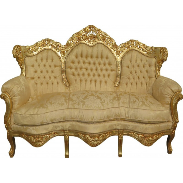 Daabadi Furniture Wholesale Classic French Victoria Sofa 3-Seater Gold Painted Mahogany Fabric Gold