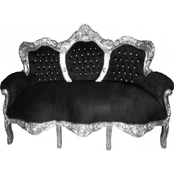 Daabadi Furniture Wholesale Classic French Colonial Sofa 3-Seater Silver Painted Mahogany Fabric Black
