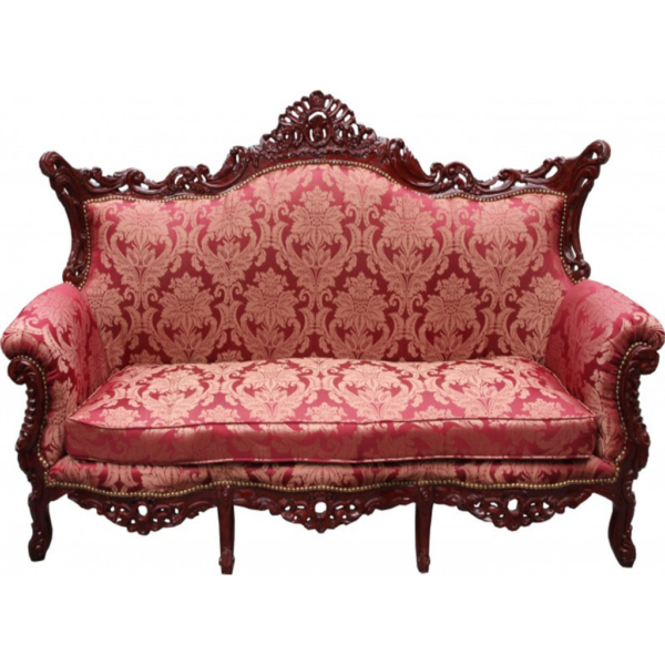 Daabadi Furniture Wholesale Classic French Antique Sofa 3-Seater Brown Painted Mahogany Fabric Red