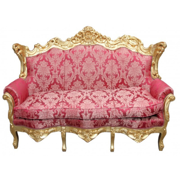 Daabadi Furniture Wholesale Classic French Provincial Sofa 3-Seater Gold Painted Mahogany Fabric Red