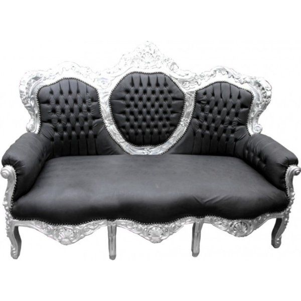 Daabadi Furniture Wholesale Classic French Victoria Sofa 3-Seater Silver Painted Mahogany Fabric Gray