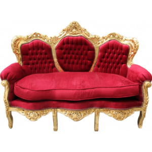 Daabadi Furniture Wholesale Classic French Colonial Sofa 3-Seater Gold Painted Mahogany Fabric Red